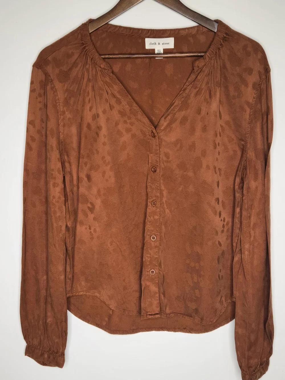 Cloth & Stone Anthropologie Rust Orange Elastic Neck Long Sleeve Blouse Top M